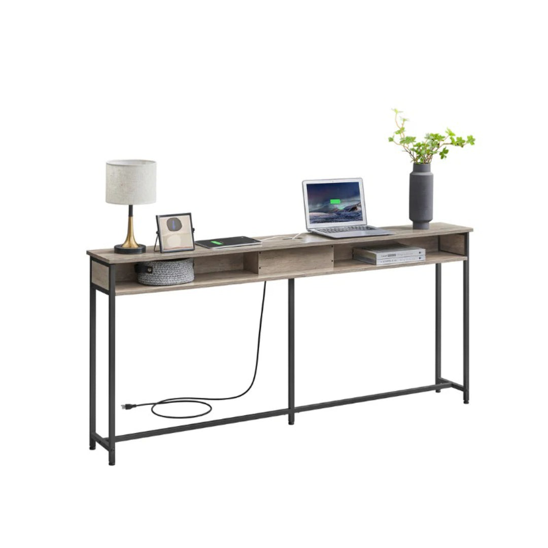 70-Inch Console Table with Charging Station and Storage Shelves – product view 3 | Amaraloft