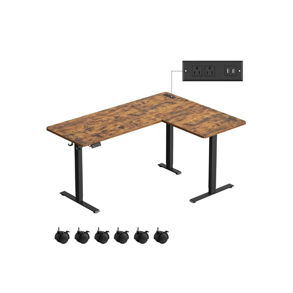 L Shaped Electric Standing Desk With Power Outlets – product view 1 | Amaraloft