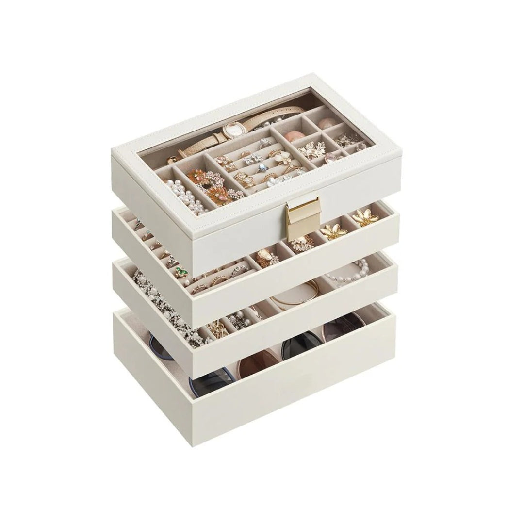 Stackable Jewelry Organizer Trays With Glass Lid 2 To 6 Tier – product view 2 | Amaraloft
