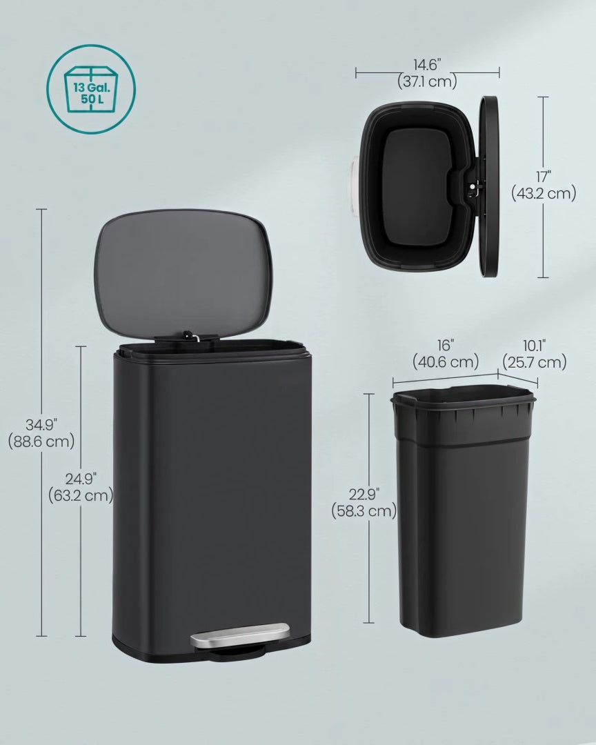 13-Gallon Stainless Steel Step Trash Can with Soft-Close Lid – product view 13 | Amaraloft