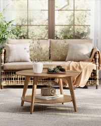 2 Tier Round Coffee Table With Open Storage Shelf, Living Room Table - product photo 47
