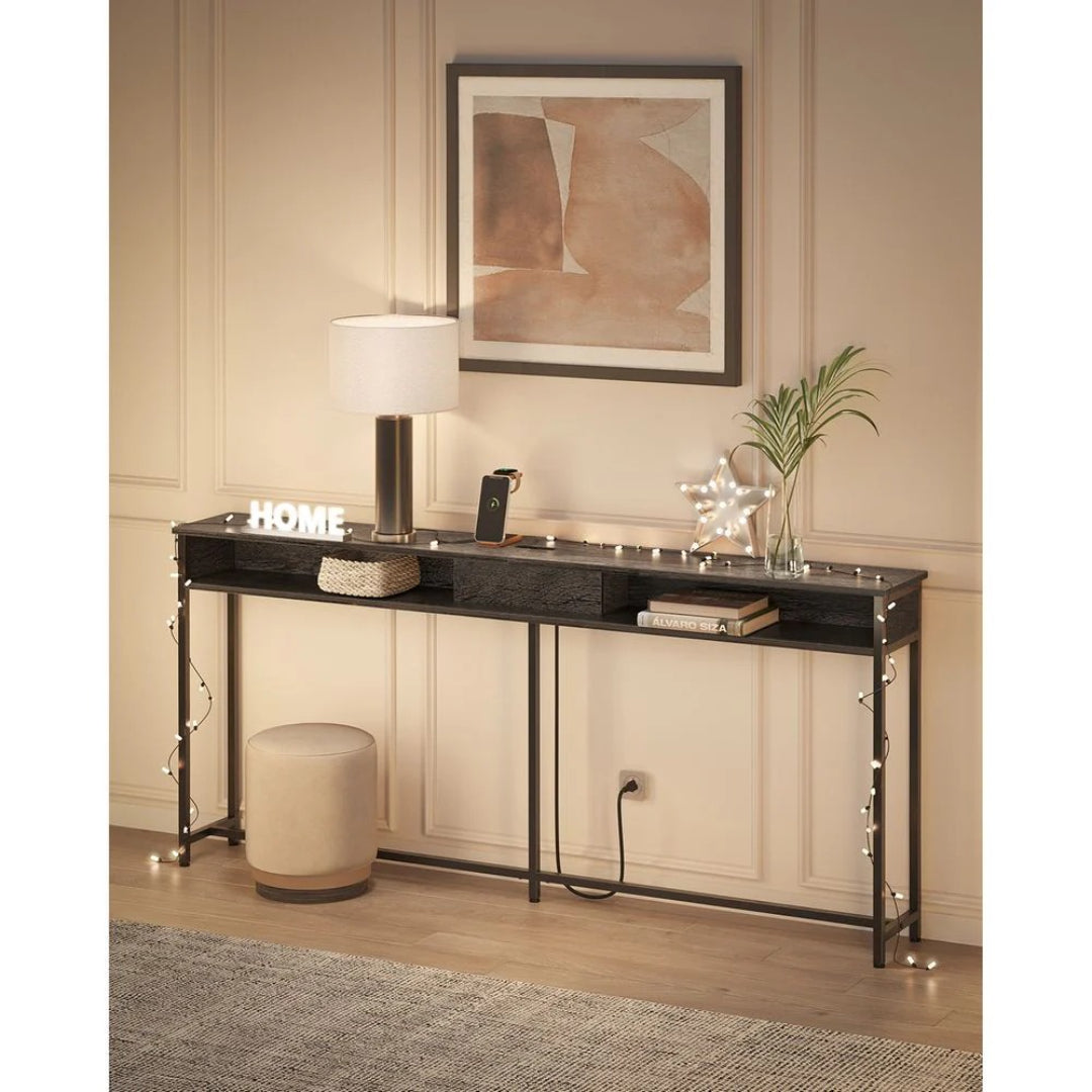 70-Inch Console Table with Charging Station and Storage Shelves – product view 13 | Amaraloft