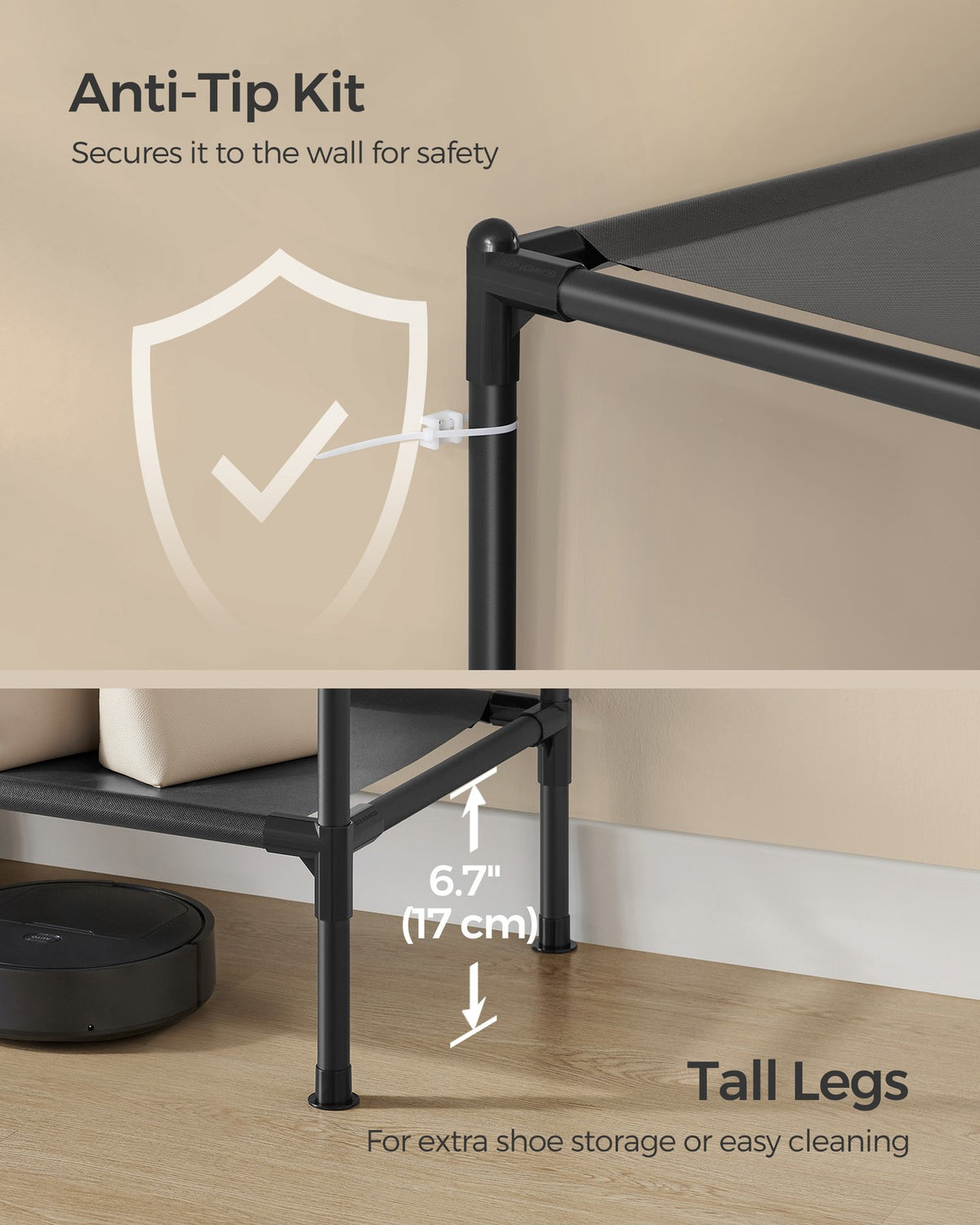 74.8” High Clothes Rack With Hanging Rails - product photo 06