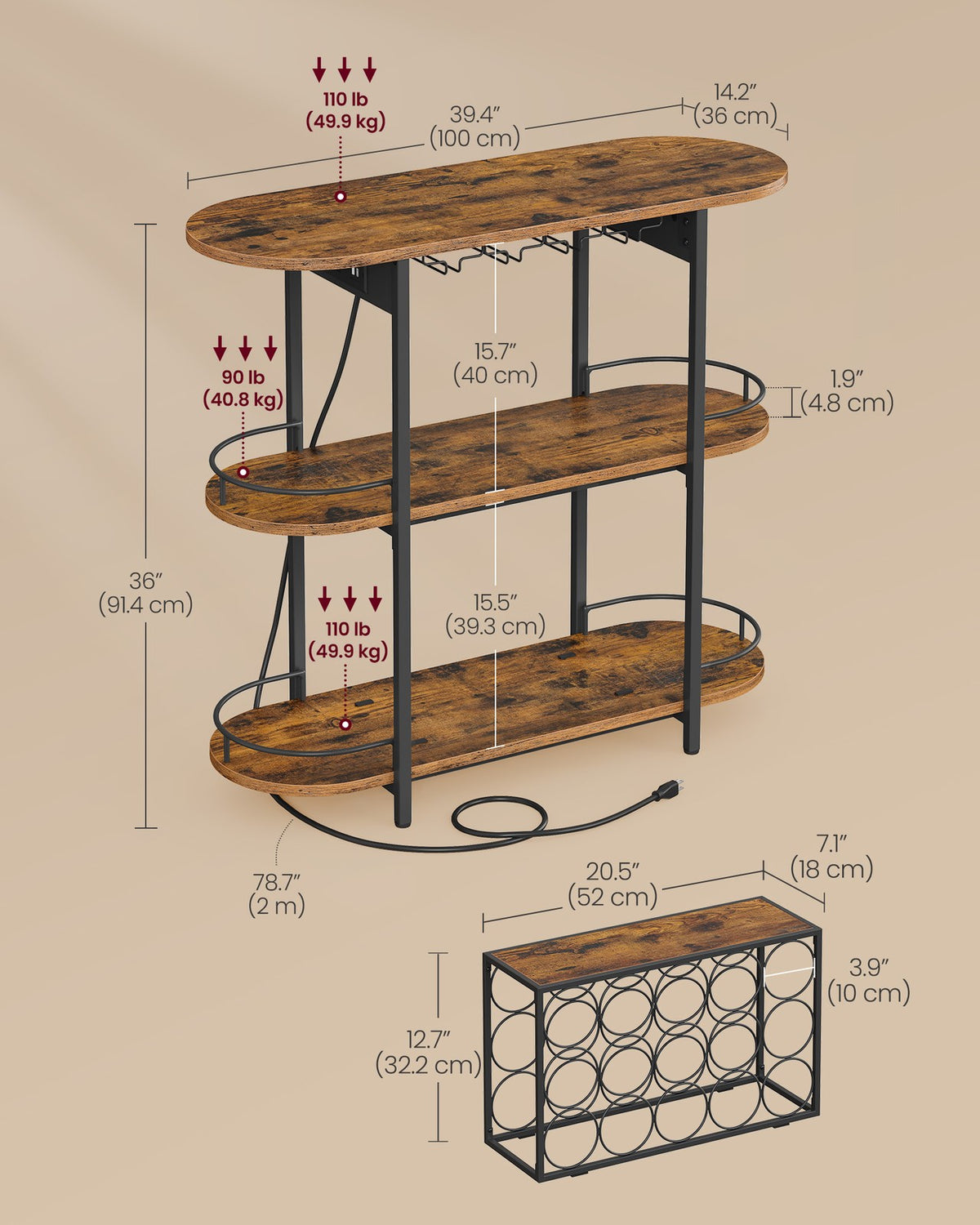 Bar Cabinet With LED Lights And Power Outlets - product photo 09