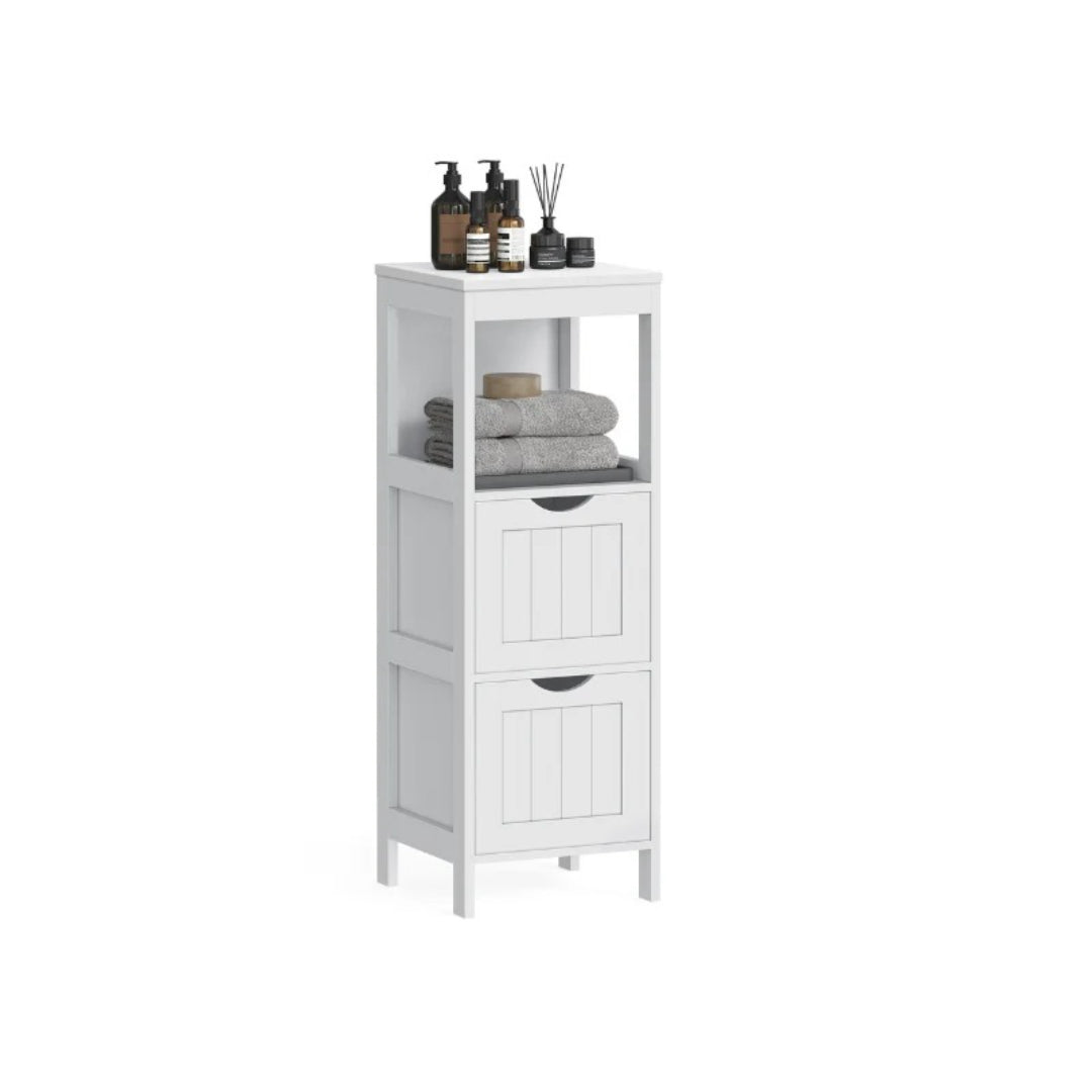 Bathroom Floor Cabinet With 2 Drawers Slim Storage 35in High – product view 1 | Amaraloft