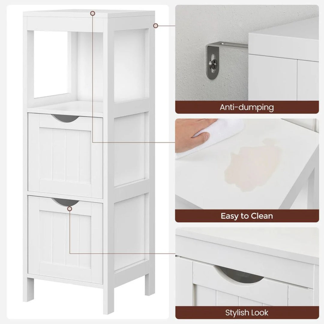 Bathroom Floor Cabinet With 2 Drawers Slim Storage 35in High – product view 11 | Amaraloft