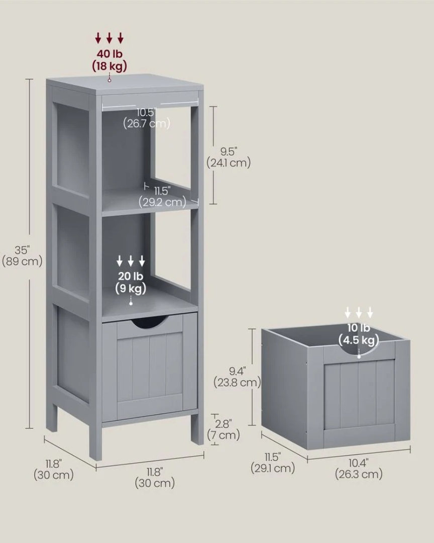 Bathroom Floor Cabinet With 2 Drawers Slim Storage 35in High – product view 18 | Amaraloft
