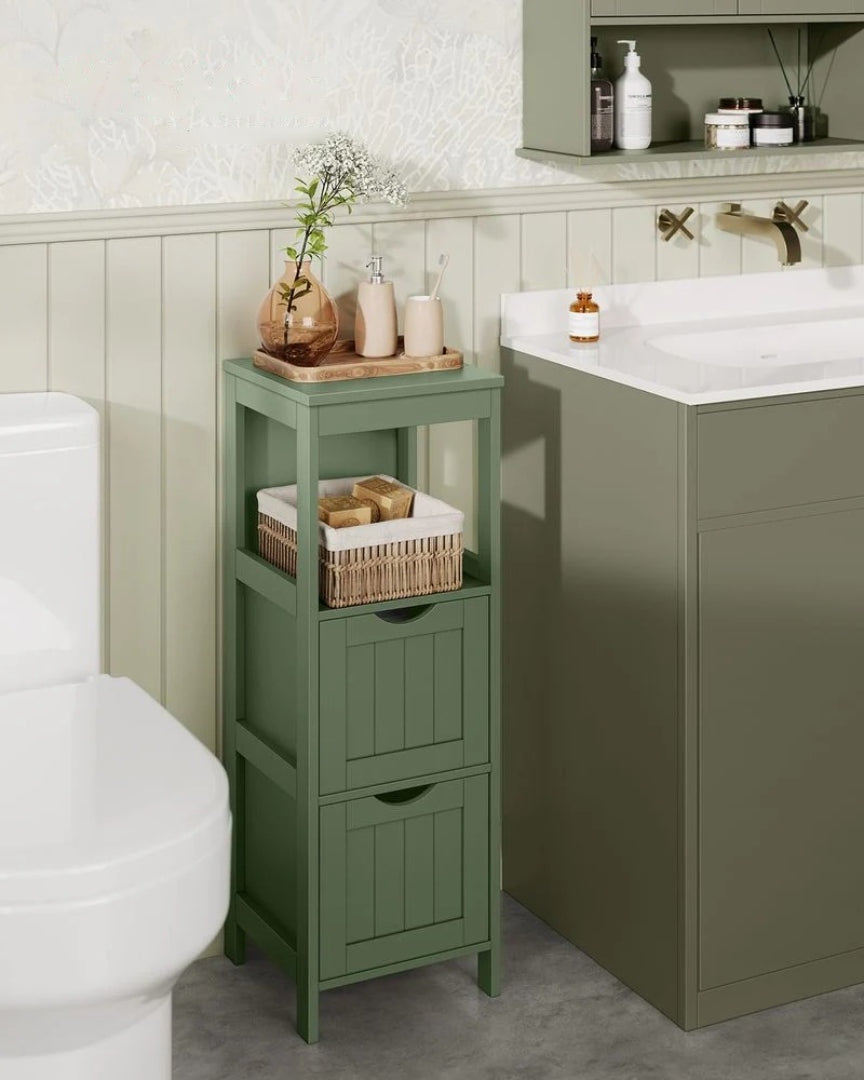 Bathroom Floor Cabinet With 2 Drawers Slim Storage 35in High – product view 19 | Amaraloft