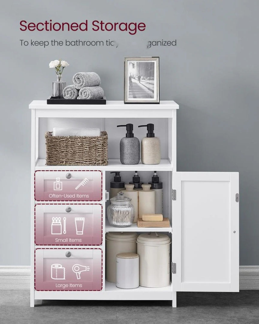 Bathroom Floor Storage Cabinet With 3 Drawers Adjustable Shelf – product view 3 | Amaraloft