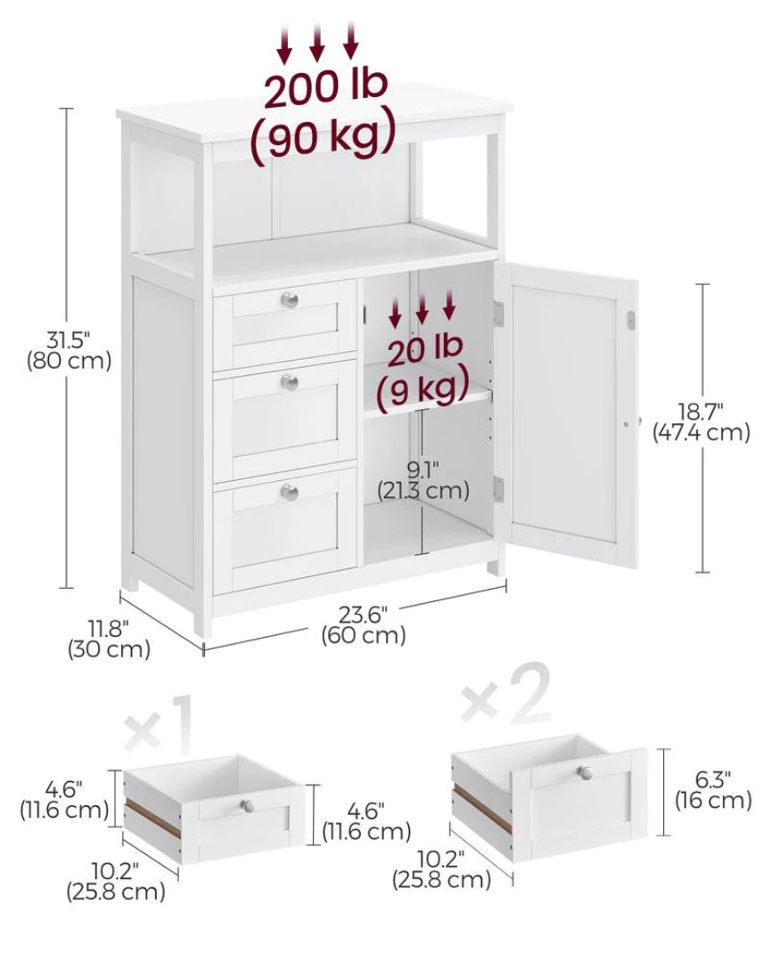 Bathroom Floor Storage Cabinet With 3 Drawers Adjustable Shelf – product view 6 | Amaraloft