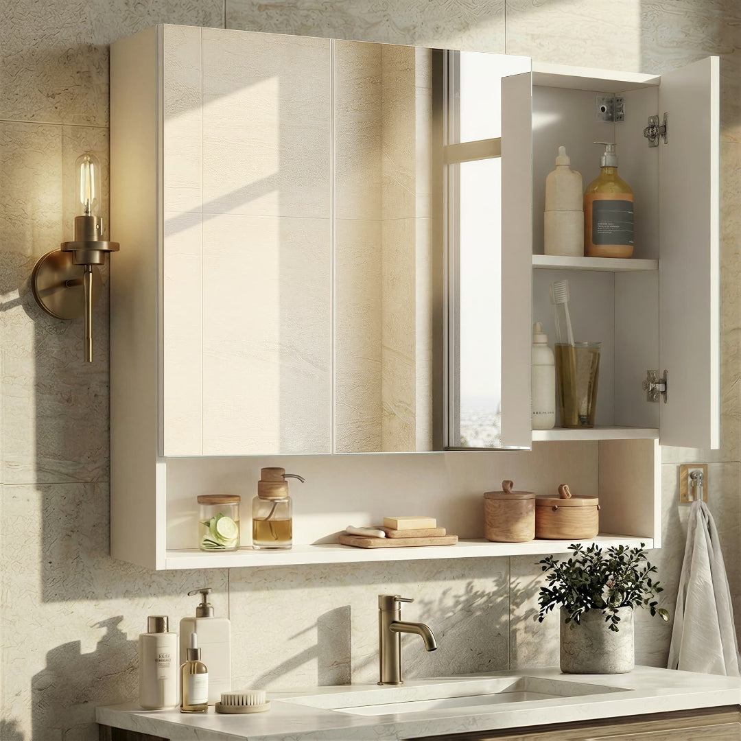 Bathroom Mirror Cabinet With Storage Wall Mounted 35.4in Wide – product view 1 | Amaraloft