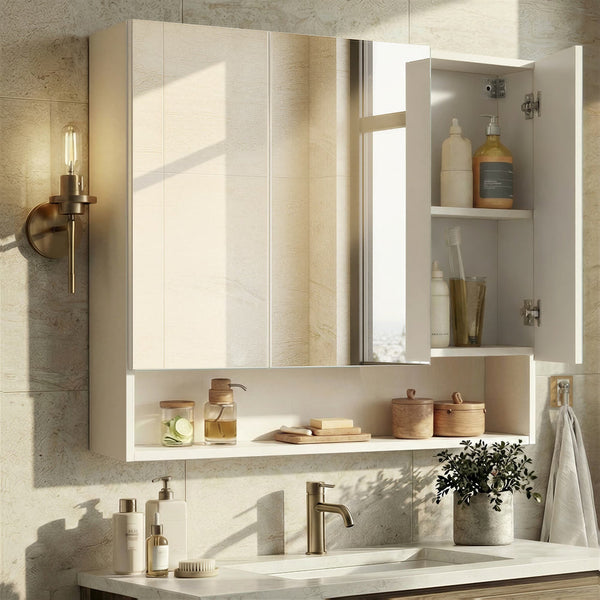 Bathroom Mirror Cabinet With Storage Wall Mounted 35.4in Wide – product view 1 | Amaraloft