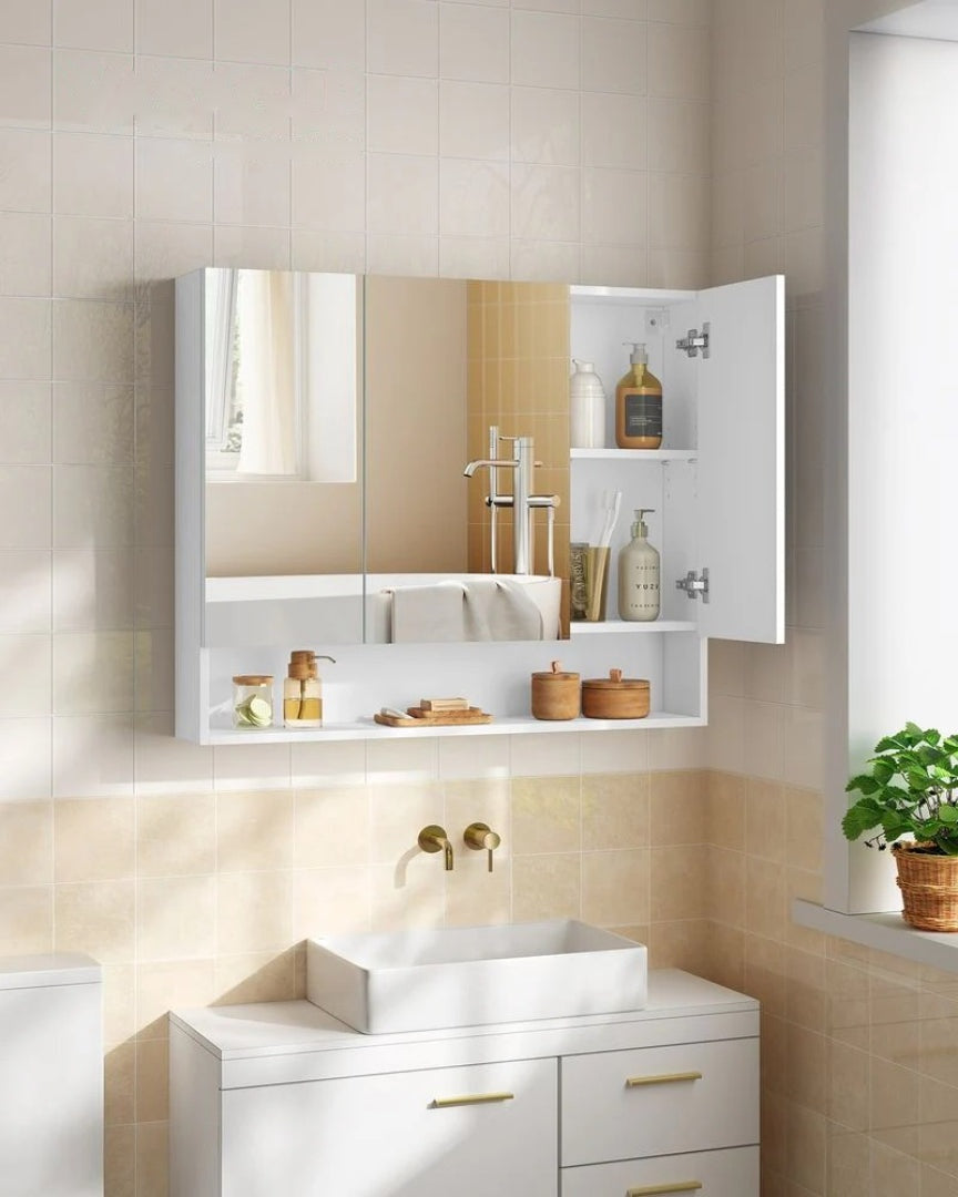 Bathroom Mirror Cabinet With Storage Wall Mounted 35.4in Wide – product view 2 | Amaraloft
