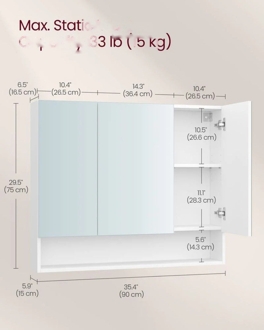 Bathroom Mirror Cabinet With Storage Wall Mounted 35.4in Wide – product view 7 | Amaraloft