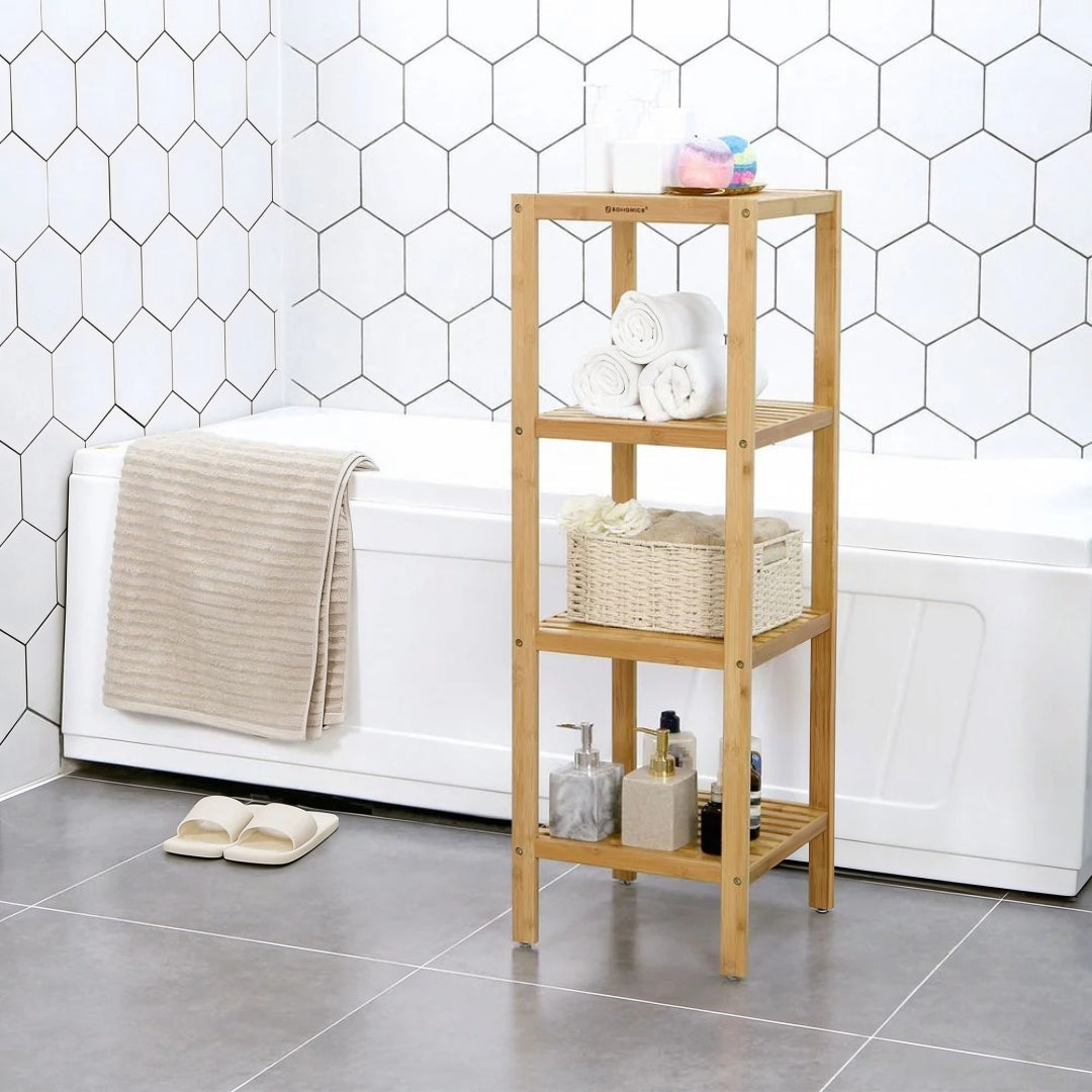 Bathroom Shelf 4-Tier Bamboo Storage Rack 38.6in High – product view 6 | Amaraloft