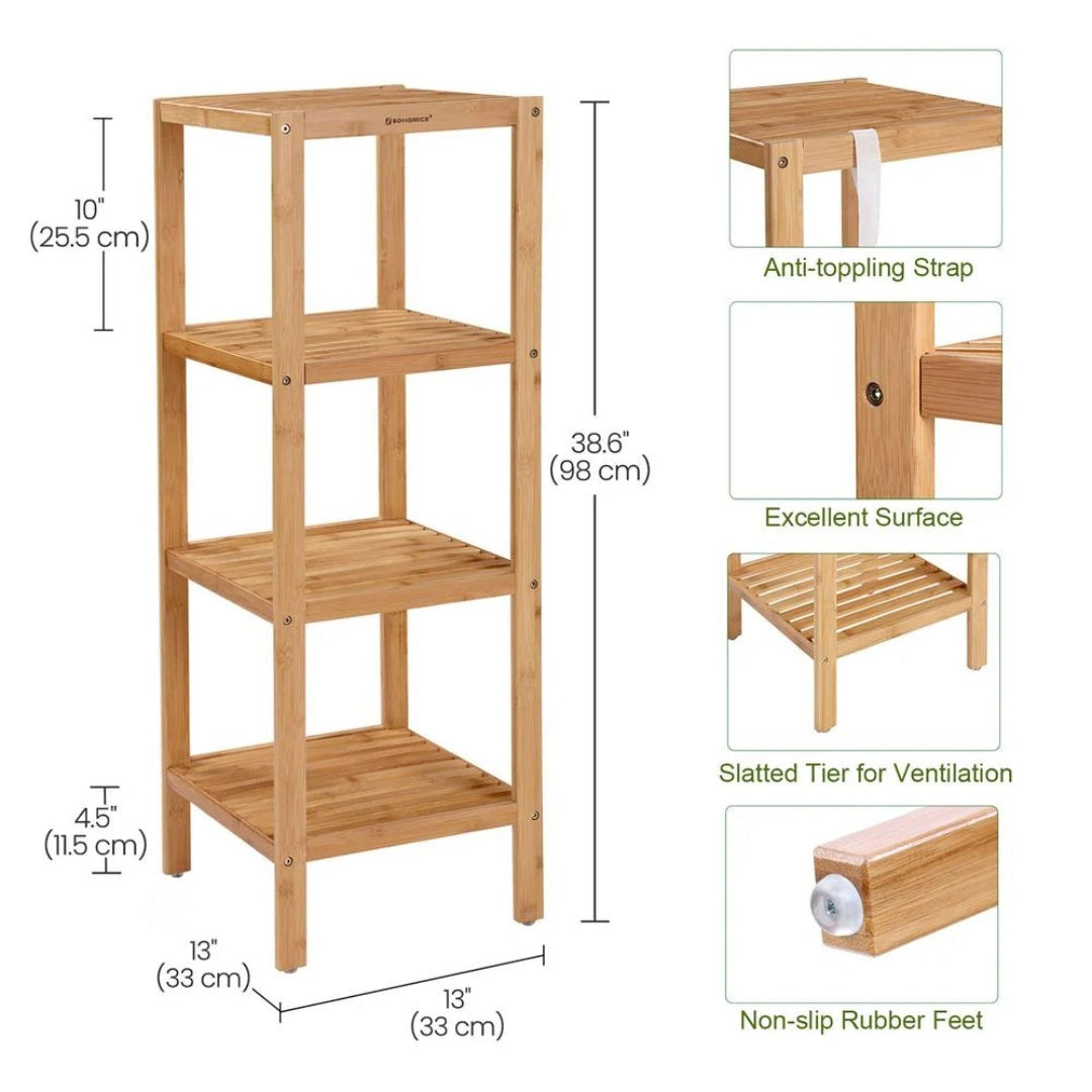 Bathroom Shelf 4-Tier Bamboo Storage Rack 38.6in High – product view 8 | Amaraloft