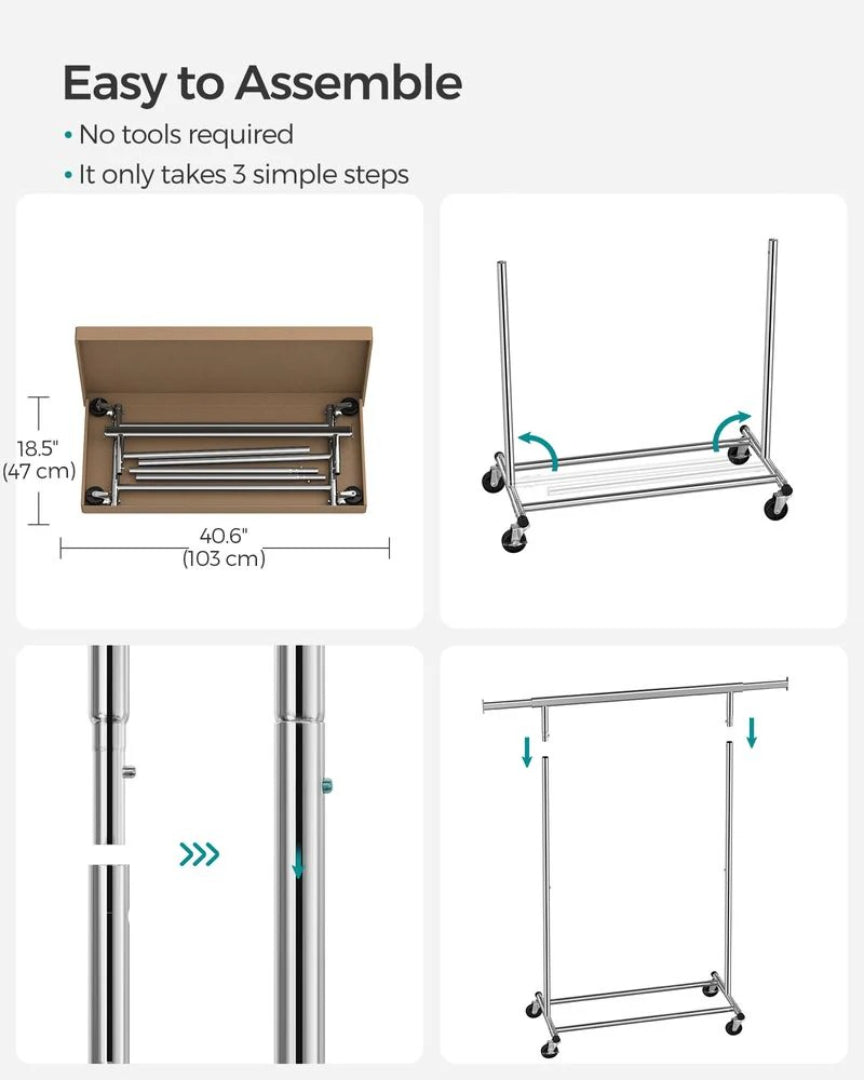 Clothes Rack With Extendable Rail Rolling Garment Rack 36.2-52in – product view 11 | Amaraloft