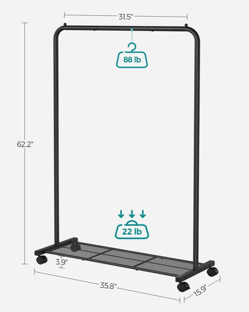 Clothes Rack With Wheels Metal Garment Rack 35.8in Wide – product view 13 | Amaraloft
