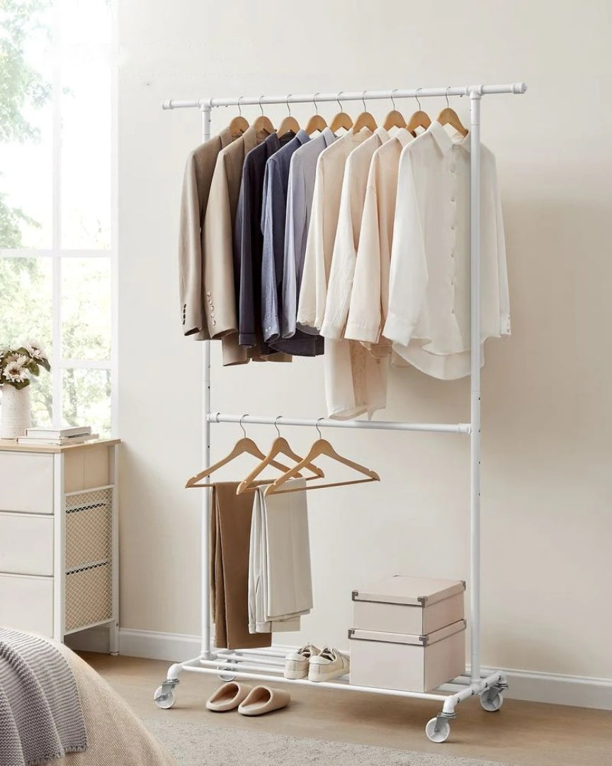 Clothing Rack Double Rod Rolling Garment Rack Heavy Duty – product view 11 | Amaraloft