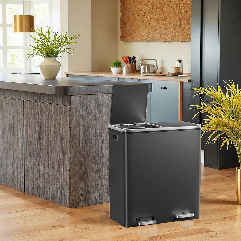 Dual Compartment Kitchen Trash Can With Airtight Hinged Lids - product photo 24