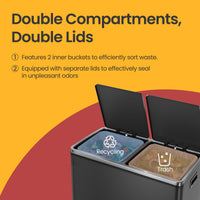 Dual Compartment Kitchen Trash Can With Airtight Hinged Lids - product photo 35