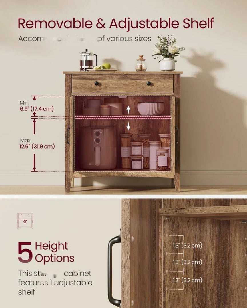 Farmhouse Buffet Cabinet with Drawer and Adjustable Shelf Storage – product view 17 | Amaraloft