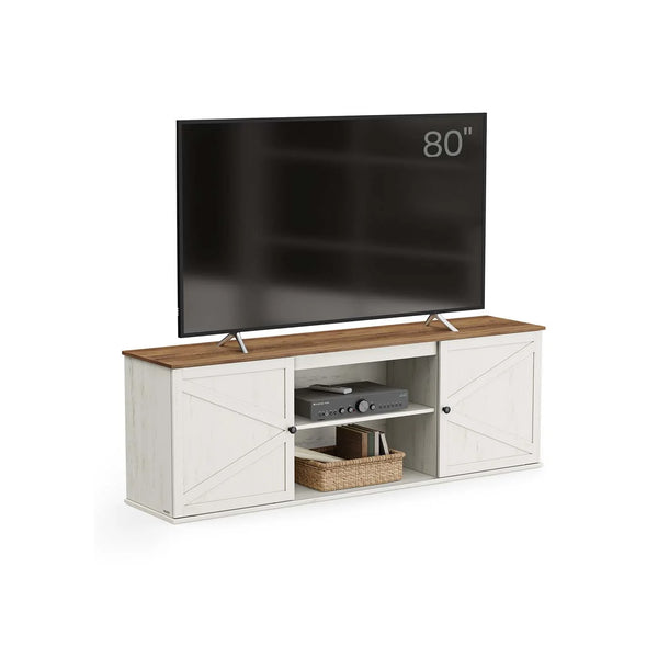 Farmhouse TV Stand With Sliding Barn Doors And Storage Cabinets - product photo 01