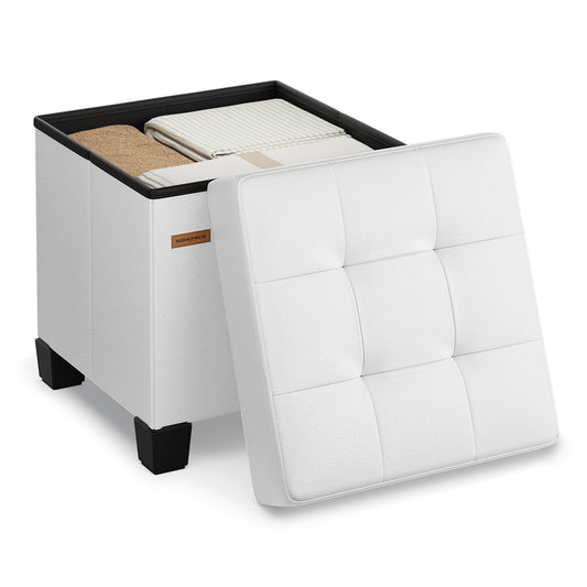 Faux Leather Cube Storage Ottoman With Legs - product photo 01