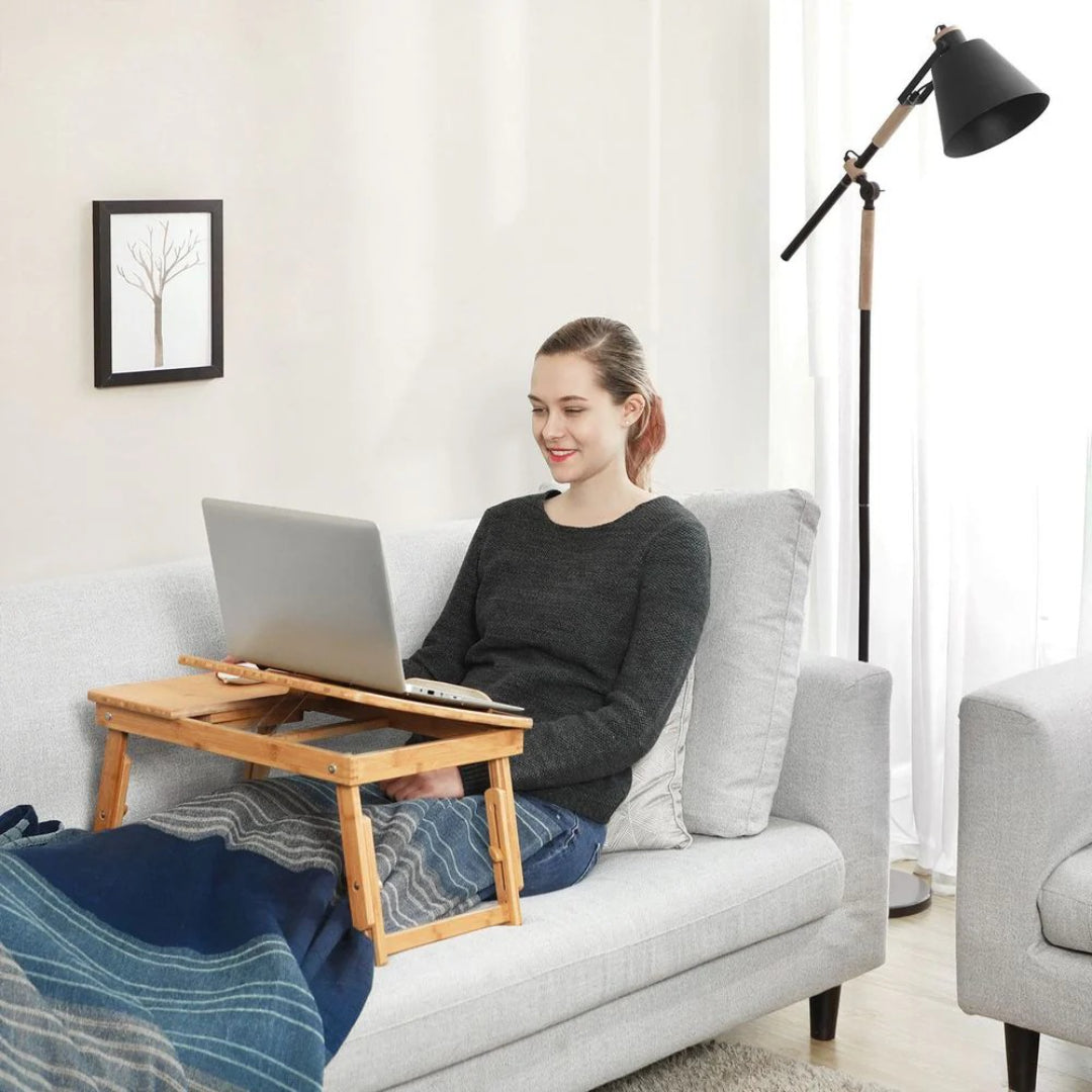 Bamboo Laptop Bed Desk With Tilting Top & Adjustable Height – product view 4 | Amaraloft
