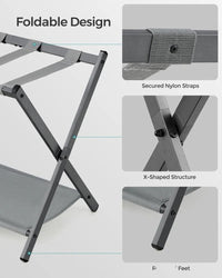 Folding Luggage Rack With Shelf Steel Suitcase Stand – product view 8 | Amaraloft