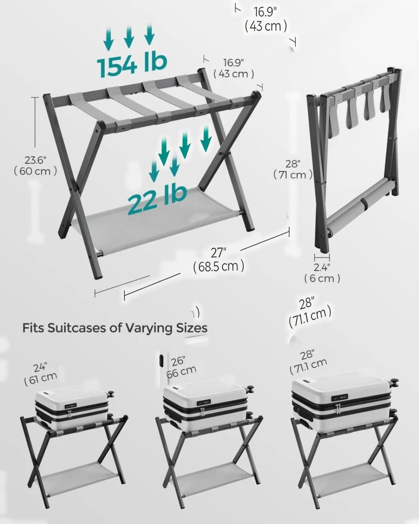 Folding Luggage Rack With Shelf Steel Suitcase Stand – product view 9 | Amaraloft