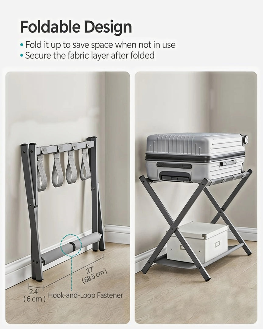 Folding Luggage Rack With Shelf Steel Suitcase Stand – product view 11 | Amaraloft