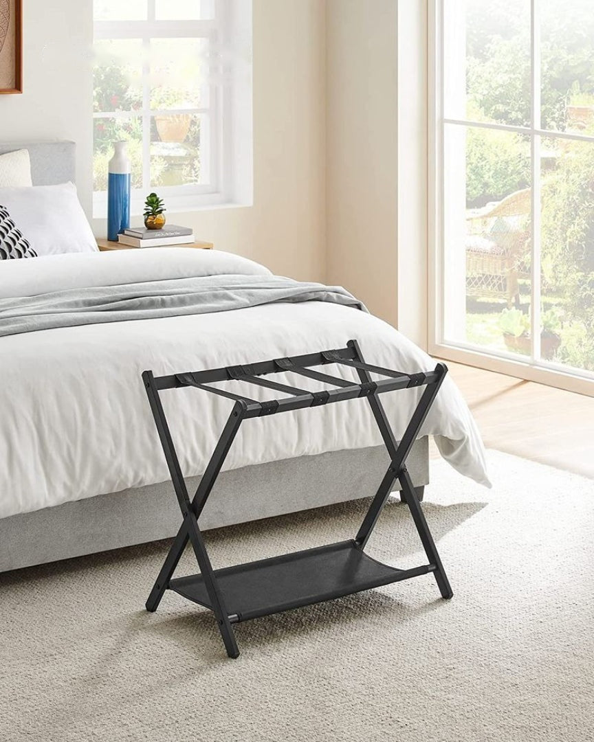 Folding Luggage Rack With Shelf Steel Suitcase Stand – product view 12 | Amaraloft