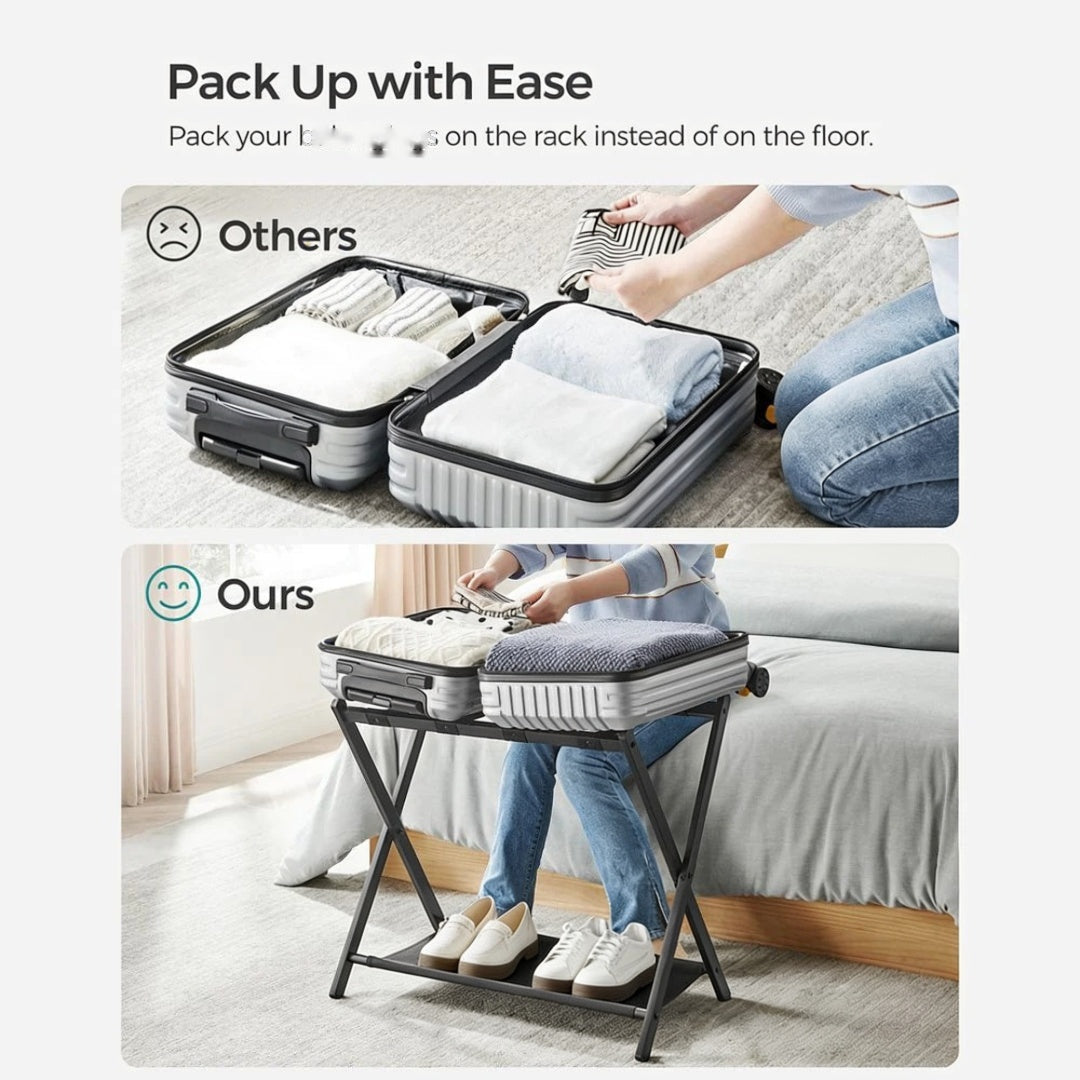 Folding Luggage Rack With Shelf Steel Suitcase Stand – product view 13 | Amaraloft