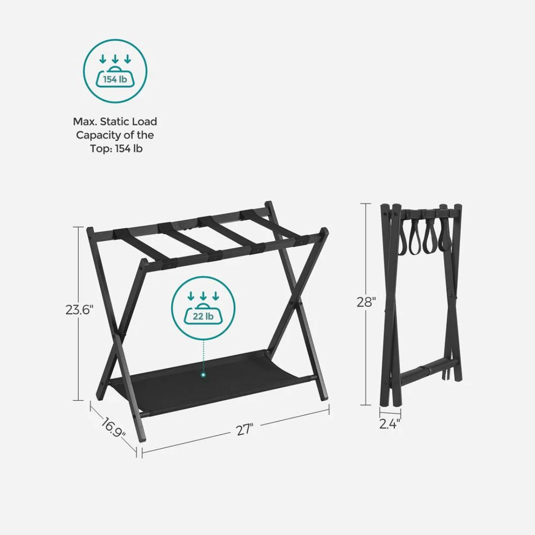 Folding Luggage Rack With Shelf Steel Suitcase Stand – product view 15 | Amaraloft