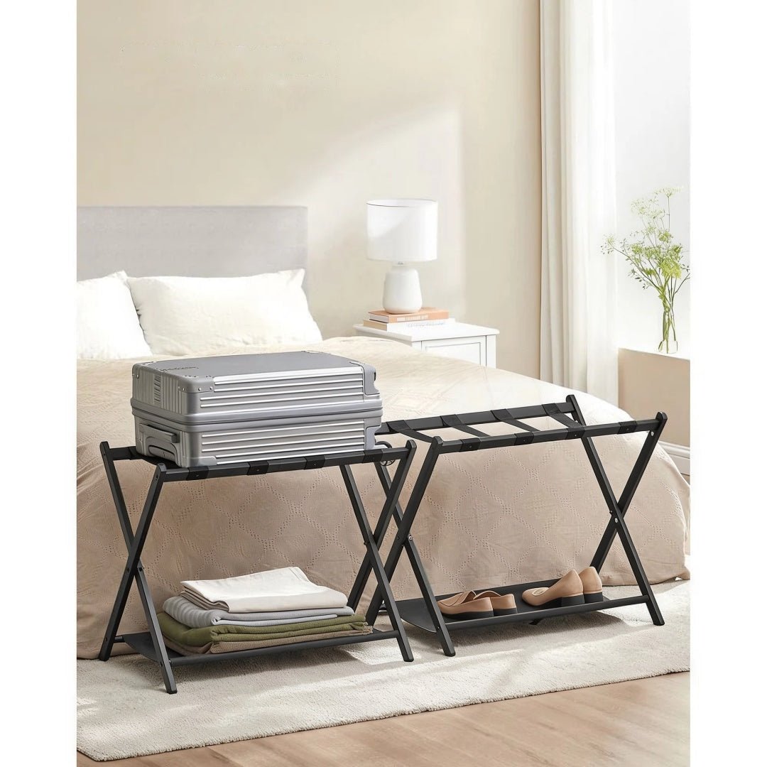 Folding Luggage Rack With Shelf Steel Suitcase Stand – product view 16 | Amaraloft