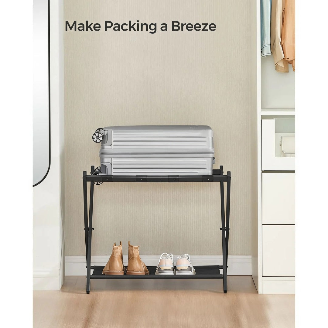 Folding Luggage Rack With Shelf Steel Suitcase Stand – product view 17 | Amaraloft