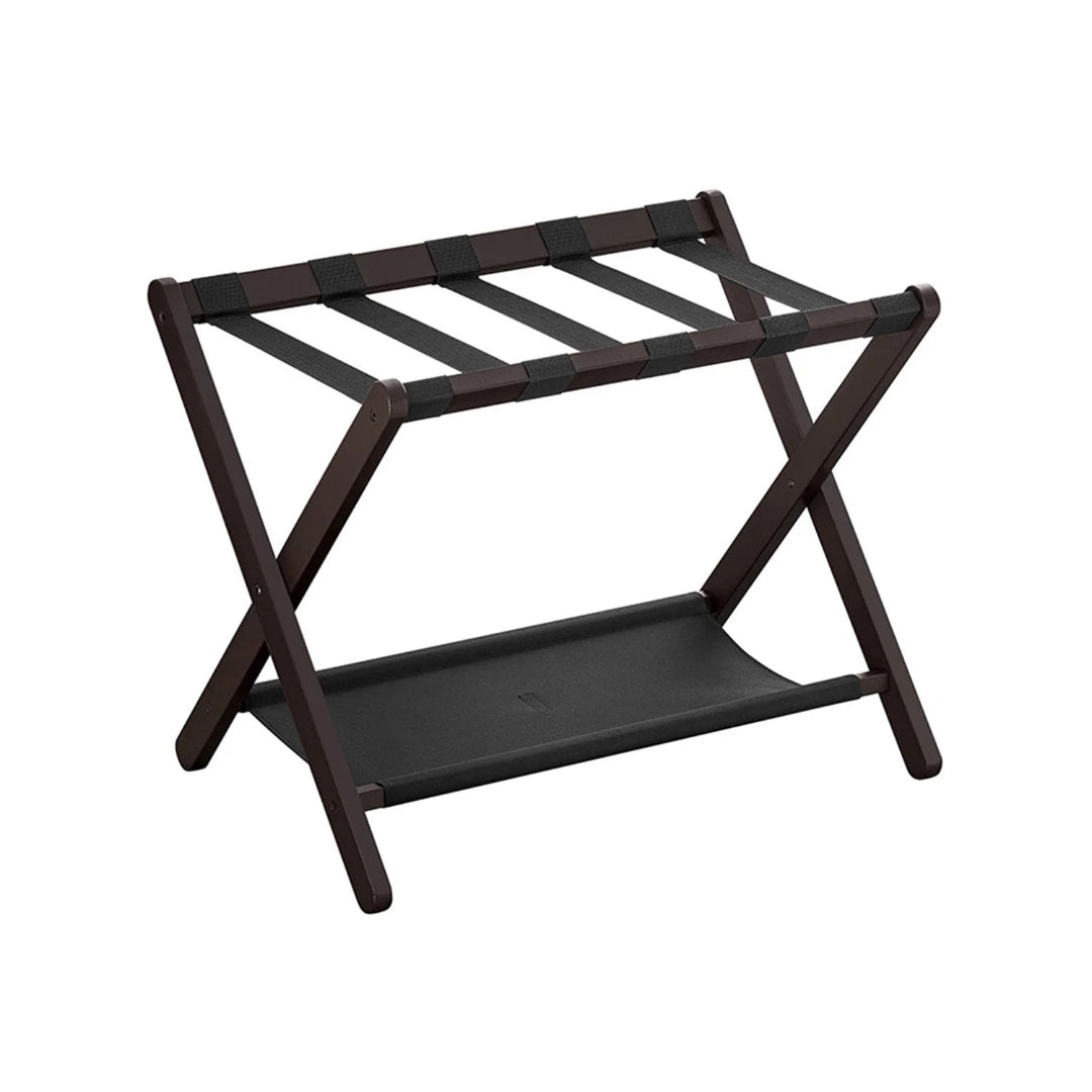 Folding Luggage Rack With Storage Shelf Bamboo Suitcase Stand – product view 1 | Amaraloft