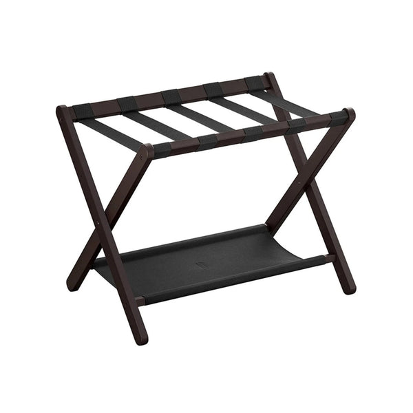 Folding Luggage Rack With Storage Shelf Bamboo Suitcase Stand – product view 1 | Amaraloft