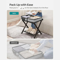 Folding Luggage Rack With Storage Shelf Bamboo Suitcase Stand – product view 7 | Amaraloft