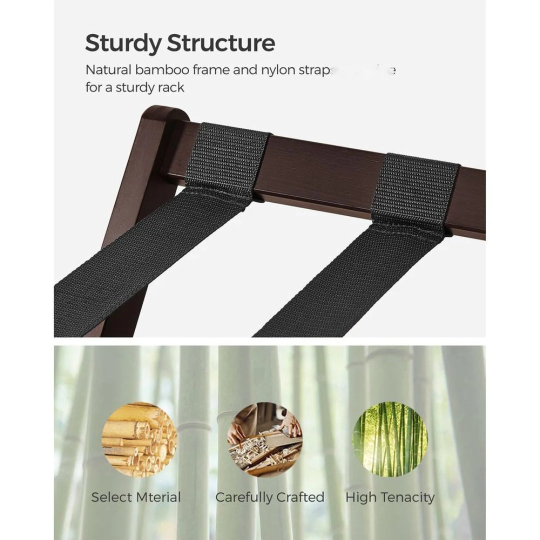 Folding Luggage Rack With Storage Shelf Bamboo Suitcase Stand – product view 9 | Amaraloft