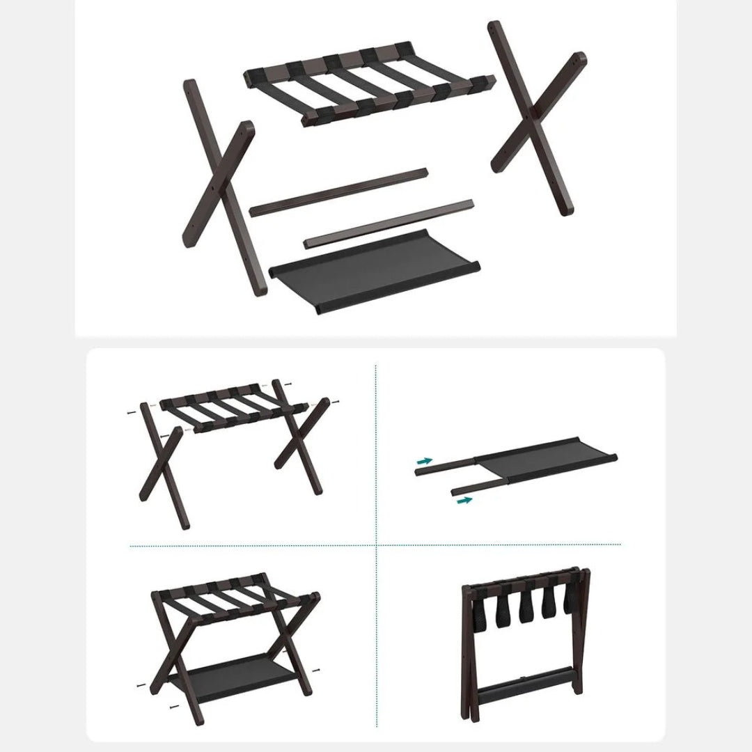 Folding Luggage Rack With Storage Shelf Bamboo Suitcase Stand – product view 11 | Amaraloft