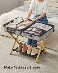 Folding Luggage Rack With Storage Shelf Bamboo Suitcase Stand – product view 14 | Amaraloft