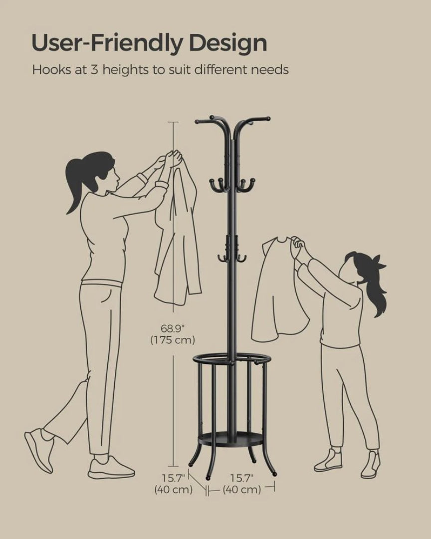 Freestanding Coat Rack With Umbrella Holder & 12 Hooks – product view 7 | Amaraloft
