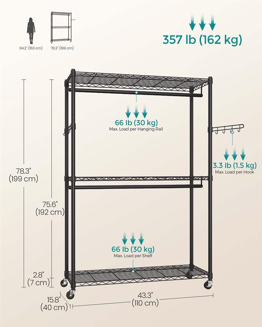 Heavy-Duty Rolling Clothes Rack - product photo 24