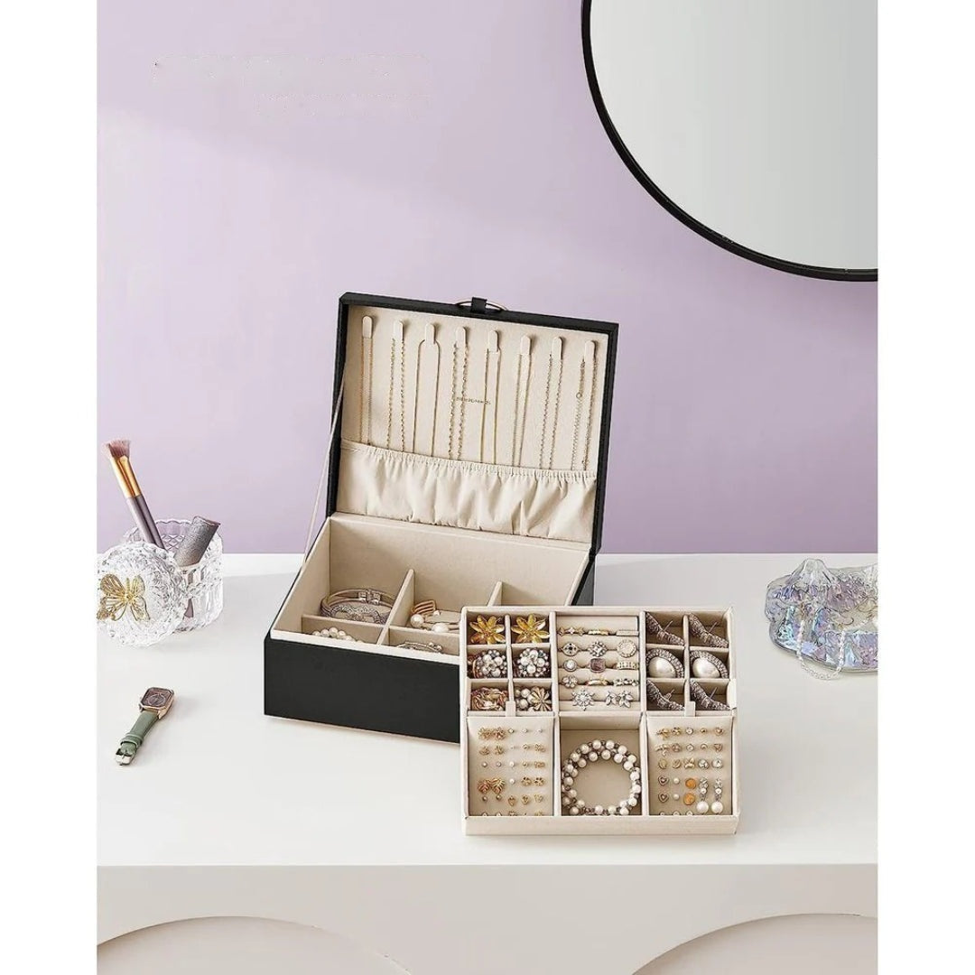 Jewelry Box Organizer With Handle 2 Layer Storage – product view 15 | Amaraloft