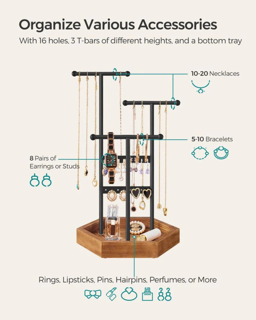 Jewelry Holder Stand With Metal Frame And Tray – product view 9 | Amaraloft