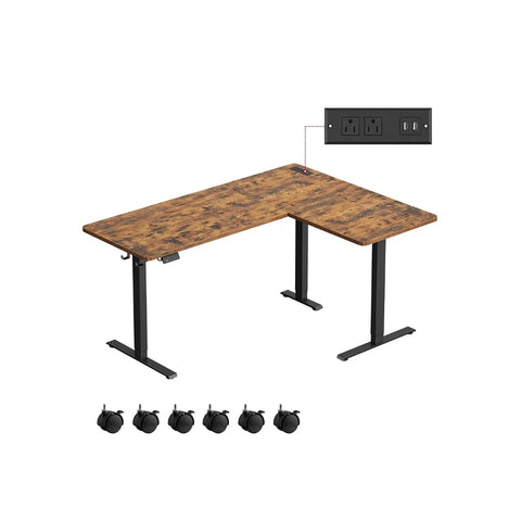 L Shaped Electric Standing Desk With Power Outlets – product view 1 | Amaraloft
