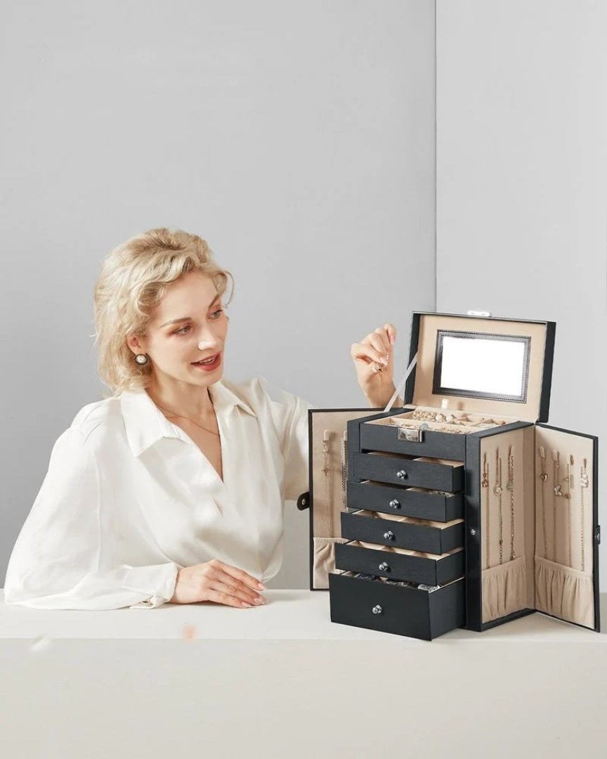 Large Jewelry Box Organizer 6 Tier With Drawers Mirror And Lock – product view 4 | Amaraloft