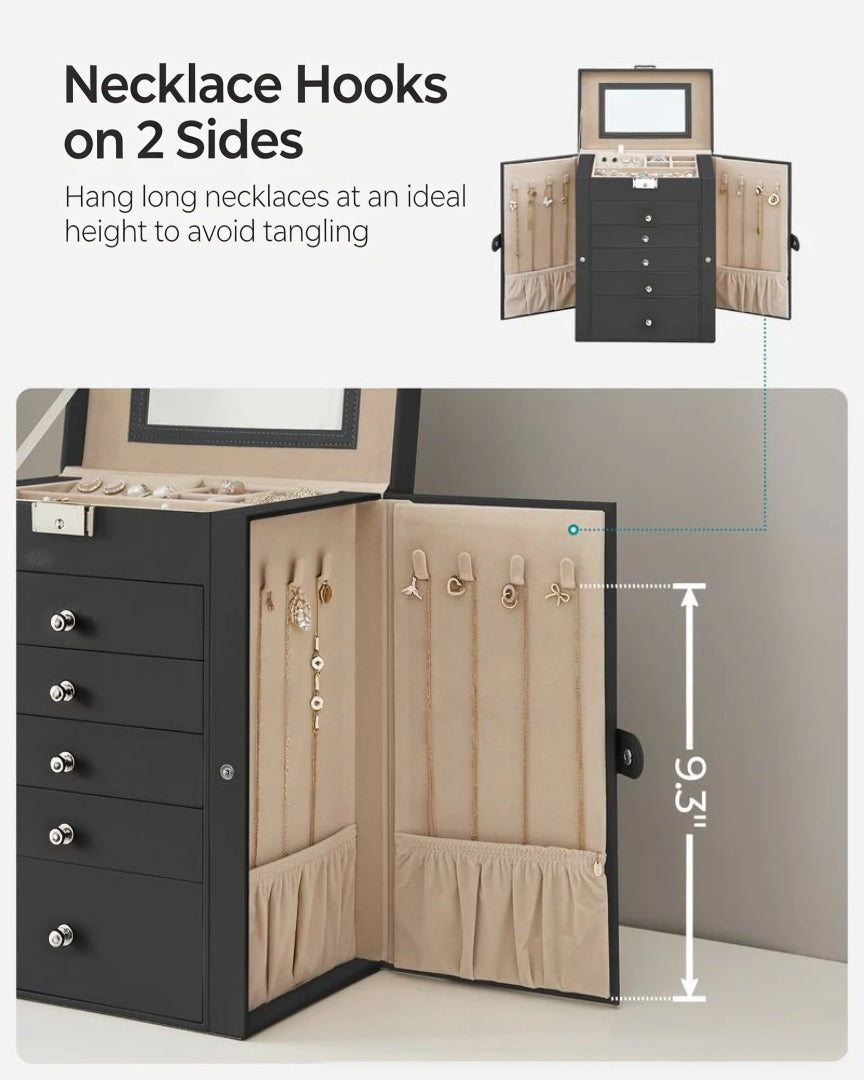 Large Jewelry Box Organizer 6 Tier With Drawers Mirror And Lock – product view 6 | Amaraloft